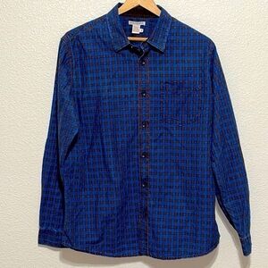 Carbon 2 Cobalt Blue Brown Plaid Pattern Long Sleeve Shirt Size M